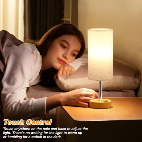 Dicoool Bedside Table Lamp for Bedroom - 3-Way Dimmable Touch Lamp, USB A+C