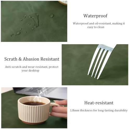 Distressed Leather Desk Mat - Non-Slip PU Leather Desk Pad Protector - Large Waterproof Mouse Pad Computer Keyboard Desk Mat Desk Accessories for Office & Home (Forest Green, 31.5"x15.7")