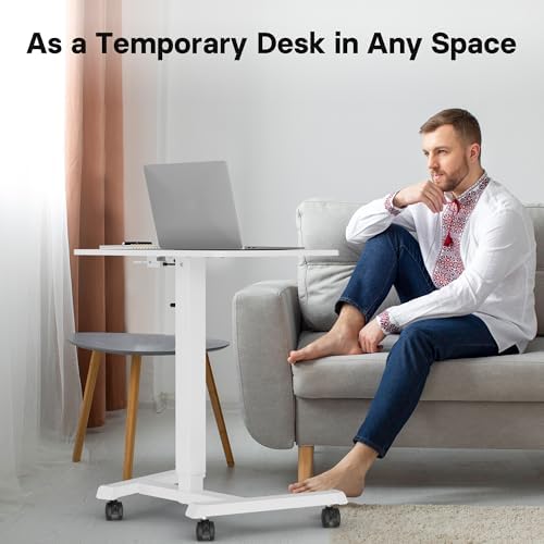 BONTEC Mobile Standing Desk Adjustable Height,Rolling Laptop Cart with Hook