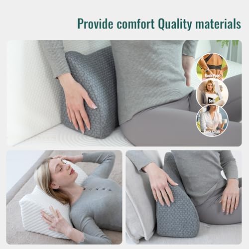 Lumbar Support Pillow Memory Foam Breathable Support for Office Chair, Car Seat, Sofa, Bed - Relieves Back, Spine, Neck Pain for Ergonomic Comfort White 18 * 11 * 7.5in