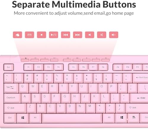 Rii RK907 Ultra-Slim Compact USB Wired Keyboard for MAC and PC-Pink