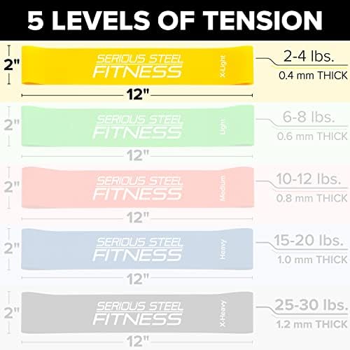 Serious Steel Fitness Mini Resistance Loop Bands | Rehab and Prehab Stretch Bands | 12" Exercise Workout Bands (Sets of 5 Pack and Sets of 10 Pack Trainer Options Available!)