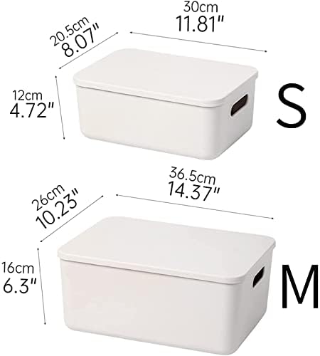 Yishyfier Plastic Storage Baskets With Lid Organizing Container Lidded Knit Storage Organizer Bins for Shelves Drawers Desktop Closet Playroom Classroom Office (M+2S, Light grey)