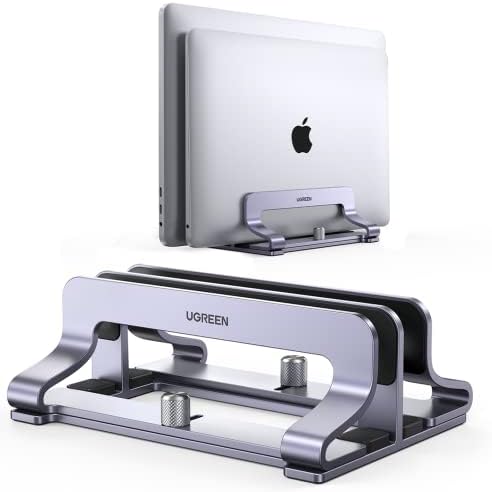 UGREEN 2-Slot Vertical Laptop Stand Holder Desk Compatible with MacBook Pro Air Laptop Stand Desktop Adjustable, Lenovo Ideapad, Surface Book, HP Notebook, Dell Chromebook Up to 17.3 Inch, Space Gray