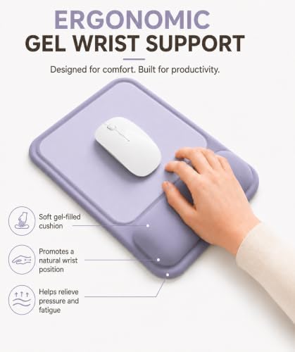 eulps Ergonomic Mouse Pad with Wrist Rest, Gel Mousepad with Soft Wrist Support, Non-Slip PU Base, Smooth Surface Mouse Pad for Wrist Pain Relief, Computer Laptop Office Home & Gaming (Purple)