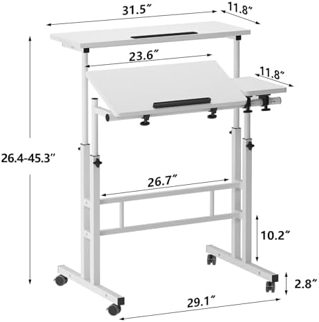soges 31.5-inch Mobile Laptop Sit-Stand Desk, Height Adjustable, White