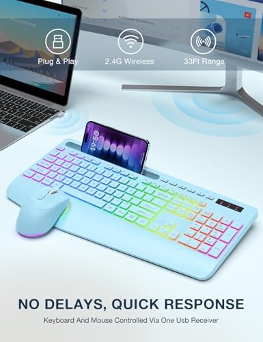 SABLUTE Wireless Keyboard and Mouse Combo, 9 Backlit Effects, RGB, 2.4GHz