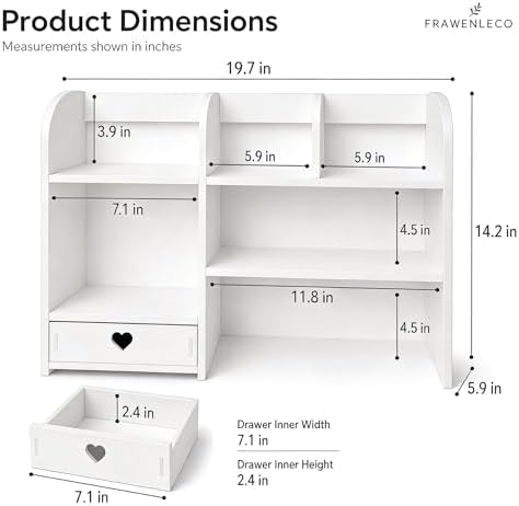 White Heart Drawer Bookshelf, Desktop Organizer with 3-Tier Heart-Shaped Drawers, Thickened PVC Storage Shelf for Desk, Office, Dorm