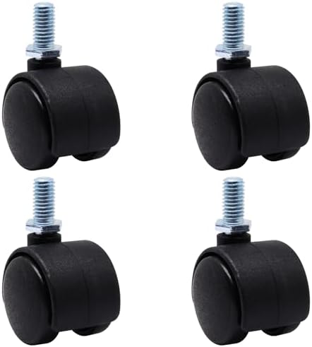 Plastic Caster Wheels 1 Inch, M8 Threaded Swivel Casters Set of 4, Black Nylon Replacement Casters Wheels for Furniture Table Cabinet Office Chair