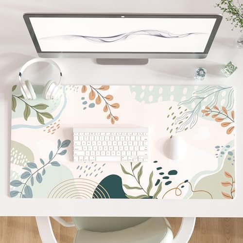 Faux Leather Large Mouse Pad, Office Desk Mat, 31.5"x15.7", Green Pink