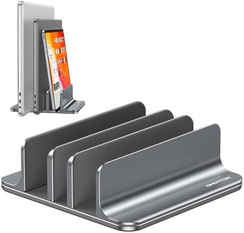 OMOTON 3-Slot Multiple Vertical Laptop Stand, Fits All MacBook, Grey