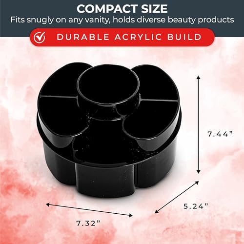 Masirs Small 360 Rotating Makeup Organizer, 5 Compartments, Round Black