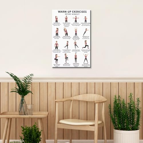 Pre-Workout Warm-Up Exercise Poster, 16 Illustrated Full-Body Prep Movement Chart, Bodyweight Joint Loosening Reference to Prevent Strains Before Home & Gym Fitness Training Sessions(8x12inchs，Unframed)