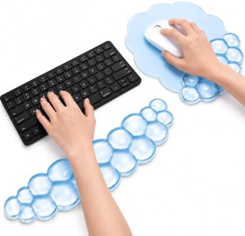 Cloud Gel Wrist Rest Set for Keyboard and Mouse – Ergonomic Wrist Support for Keyboard & Mouse Pad – Non-Slip Desk Wrist Support for Computer, Laptop & Gaming (Blue)