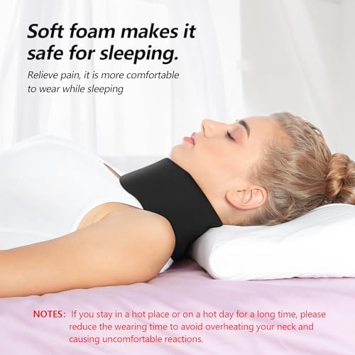 Soft Foam Neck Brace Universal Cervical Collar, Adjustable Neck Support Brace for Sleeping - Relieves Neck Pain and Spine Pressure, Neck Collar After Whiplash or Injury (Black, 3.5" Depth, Large)