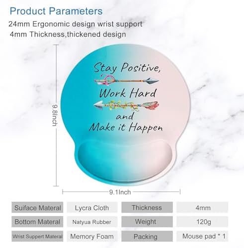 ITNRSIIET Ergonomic Mouse Pad with Wrist Support Wrist Rest Smooth Surface Non-Slip Rubber Base Comfortable Office Supplies Pain Relief, 9.8 x 9.1 inches, Inspirational Quotes