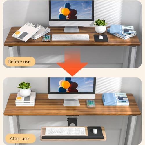 Under Desk Adjustable Keyboard Tray, Slide-Out Keyboard Platform, 360° Swivel, Pull Out and Tilt Computer Keyboard and Mouse Holder, Office Ergonomic Keyboard Drawer(Natural,24x55cm/9.4x21.7in)