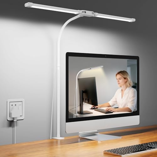 Woputne Flexible Dual Head Desk Lamp, Super Wide & Bright 960LM,12W Adapter