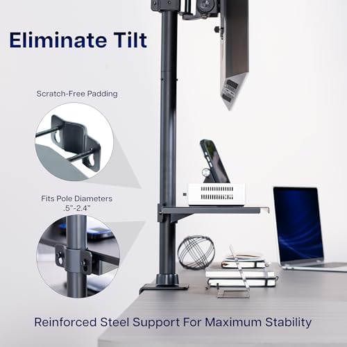 VIVO Universal Steel 24 x 8 inch Shelf Pole Mount for TV Cart, Attaches to 0.5” to 2.4” Poles, Speaker & Microphone Stands, Clamp-on Utility Storage Surface, Black, MOUNT-SF24P