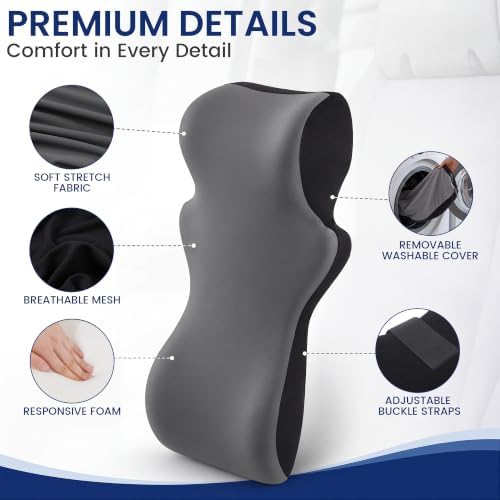 BALAPET One-Piece Car Headrest & Lumbar Support Pillow, Gray