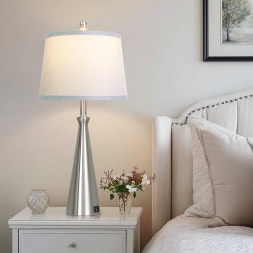 Rinweey 28" Silver Touch Table Lamps Set of 2 with USB A+C Ports, 3-Way Dimmable Bedroom Lamps for Night Stands, Tall Modern Living Room Lamps for End Tables (2 LED Bulbs Included)
