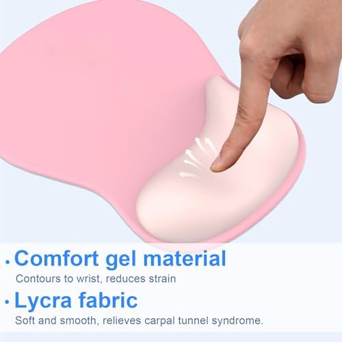Ergonomic Mouse Pad with Gel Wrist Support, Comfortable Wrist Rest Mousepad with Non-Slip PU Base for Pain Relief, Desk, Home & Office(Dark Pink)