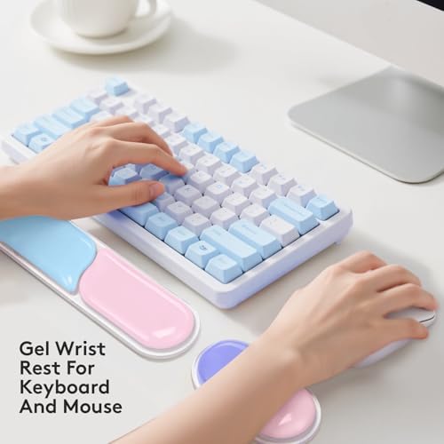 Upgrade Wrist Rest for Keyboard and Mouse, Ergonomic Gel Keyboard Wrist Rest Support Set, Easy Typing Pain Relief Mousepad for Office, Gaming, Purple Blue Pink