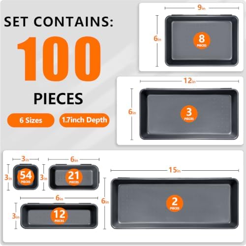 [UPGRADED 100 PCS IN 6 SIZES] Toolbox Organizer, Desk Drawer Organizer Bins, Tool Box Drawer Organizer Tray, Non- Slip Toolbox Organization for Rolling Tool Chest Workbench Garage