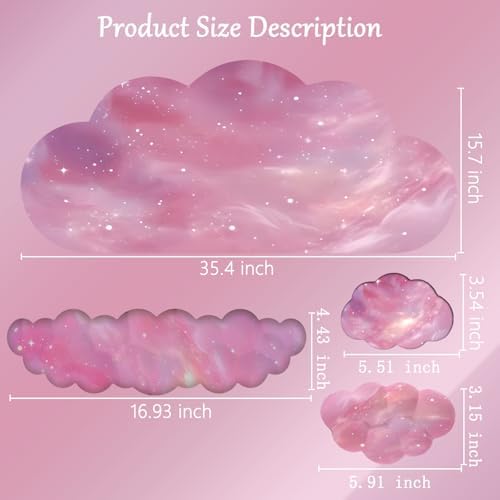 Cloud Mouse Pad Keyboard Wrist Rest for Mouse 4PCS Extended Large Galaxy Space Desk Mat Pad Set Memory Foam Non-Slip Cute Ergonomic Game Mouse Wrist Support for Computer Home Office Pink Starry Sky