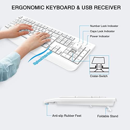 QUASIO Wireless Keyboard Mouse Combo, Windows & Mac Compatible (White)