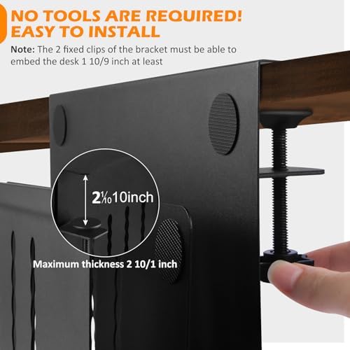Desk Side Storage, 2 Tier Steel Hanging Organizer, No Drill Side Desk Organizer, Laptop Holder, with Pen Holder, For Office Supplies & Studio Essentials Black