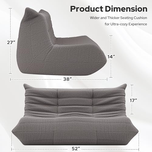 HABUTWAY Bean Bag Chairs Fireside Lazy Floor Sofa,2 Seater,Grey
