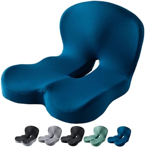 Orthopedic Cushion Seat Cushion,L-Shaped Lumbar Support,Breathable,Design for Office Chair,Car,Wheelchair Ergonomic Non Slip MemoryFoam Seat Skin with Back Support (Blue)