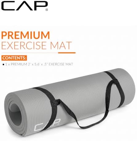 CAP Barbell 1/2-Inch High Density Exercise Yoga Mat with Strap | Multiple Options