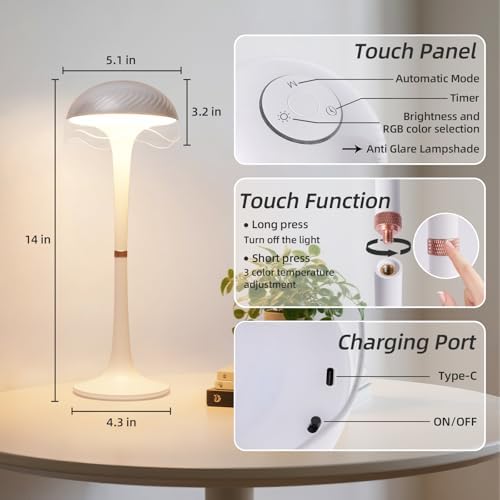 Rechargeable Table Lamp, LED Cordless Table Lamp