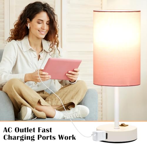 ZJOJO 13.8'' Pink Small Table Lamp Set of 2 for Bedroom Bedside, AC Outlet