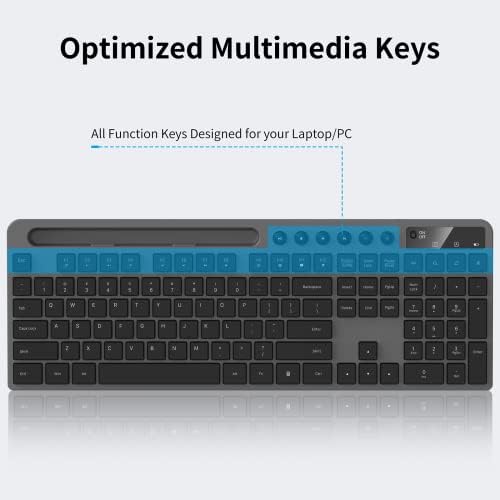 MARVO Wirelss Keyboard and Mouse Combo with Phone Holder, Full-Size, Grey