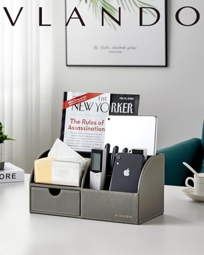 VLANDO Desk Organizer with Drawer for Office, Vanity and Nightstand, Grey