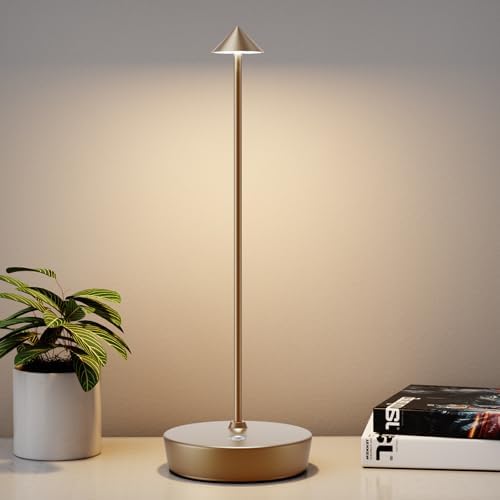 Rechargeable Cordless Table Lamp, Portable Powered LED Battery 6000mAh Metal USB Desk Lamp, 3 Levels Brightness Light for Restaurants Outdoor (Titanium)