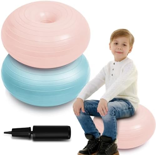 Lewtemi 1/2/3 Pcs Flexible Seating for Classroom Elementary 20 Inch Yoga Ball Chair for Kids Wobble Chair for Sensory Kids Large Donut Ball Seats with Inflator for School Office