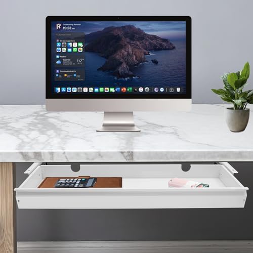30 Inch Under Desk Mounted Sliding Pull-out Drawer Storage for Sit Stand Workstation Office(Applicable Table Thickness: 0.79in) White
