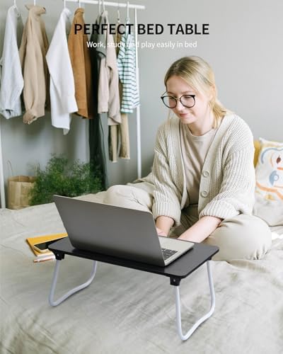 Ruxury Foldable Lap Desk Laptop Stand Bed Desk Table Tray, Breakfast Serving Tray, Portable & Lightweight Mini Table, Lap Tablet Desk for Sofa Couch Floor - Black