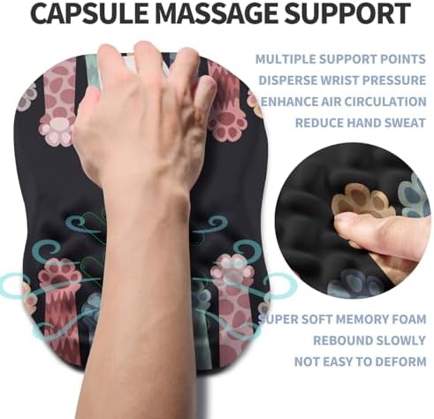 Ergonomic Raised Mouse Pad Wrist Support with Bilateral Slope Memory Foam Mousepad for Wrist Rest and Carpal Tunnel Pain Relief 11.8x7.9〃Cat Claws