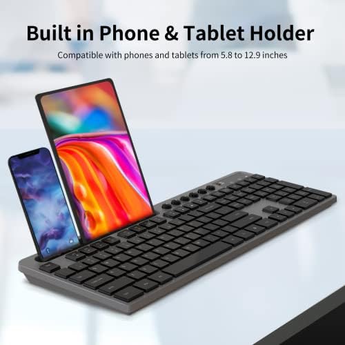 MARVO Wirelss Keyboard and Mouse Combo with Phone Holder, Full-Size, Grey