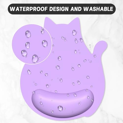 Ergonomic Mouse Pad with Wrist Rest, Cute Cat Memory Foam Padded Pain Relief Non-Slip Wrist Support Mouse Mat for Gaming Work Computer Laptop, Funny Office Supplies Desk Accessory, Purple