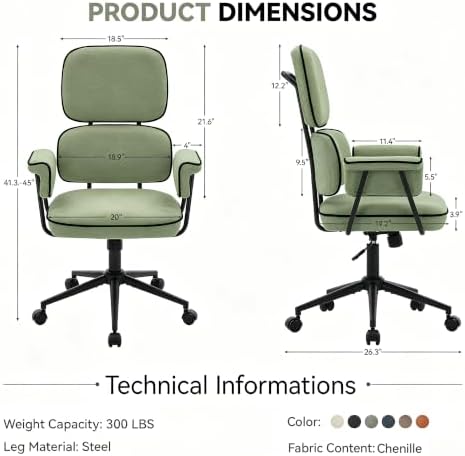 Ergonomic Office Chair, Mid Century Modern Desk Chair, Vintage Green