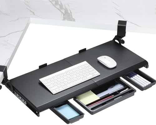 ETHU Corner Keyboard Tray Under Desk with Metal Rail, 26.8x11.8", Black