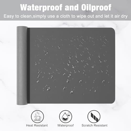 Hsurbtra Desk Pad, 23.6" x 13.8" PU Leather Desk Mat, M Extended Mouse Pad, Waterproof Desktop Blotter Protector, Non-Slip Ultra Thin Small Laptop Keyboard Writing Mat for Office Home, Dark Gray