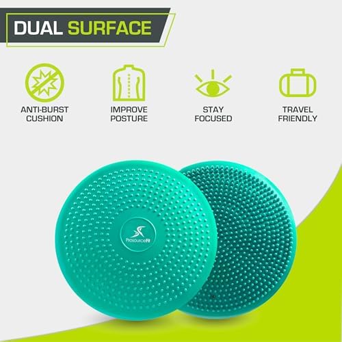 ProsourceFit Core Balance Disc, Inflatable Wobble Cushion with Hand Pump, Dual-Textured Non-Slip Surface for Core, Balance, and Stability Training, 14-inch