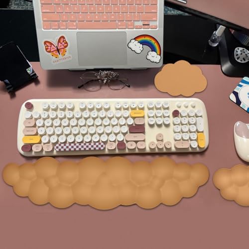 JIKIOU Upgrade Leather Cloud Wrist Rest for Keyboard and Mouse & Cup Pad